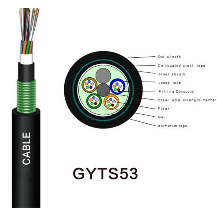 GYTS53 24 48 96 Core Al Tape Steel armored optical fibe cable